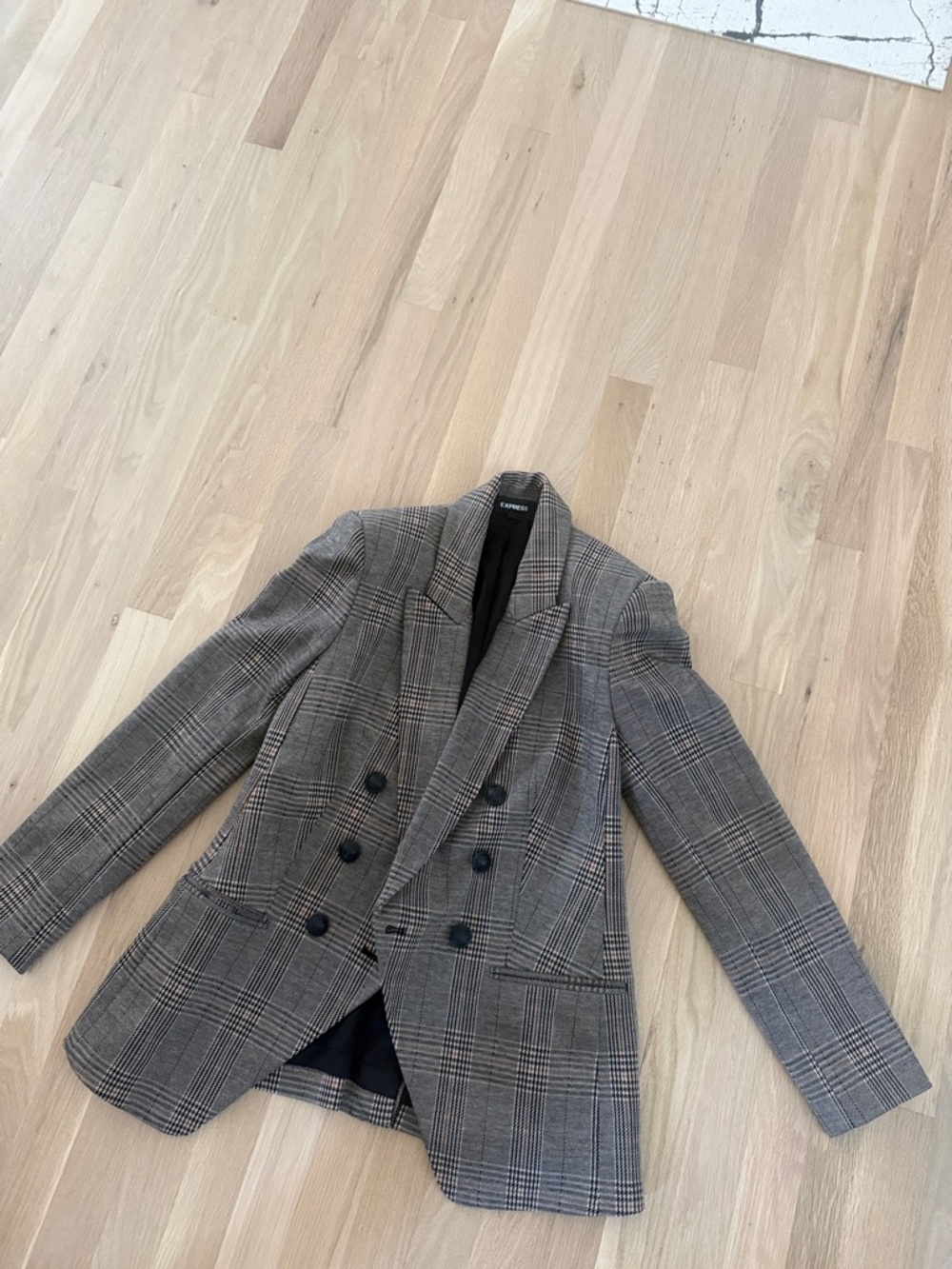 Express Gray Plaid Double-Breasted Blazer